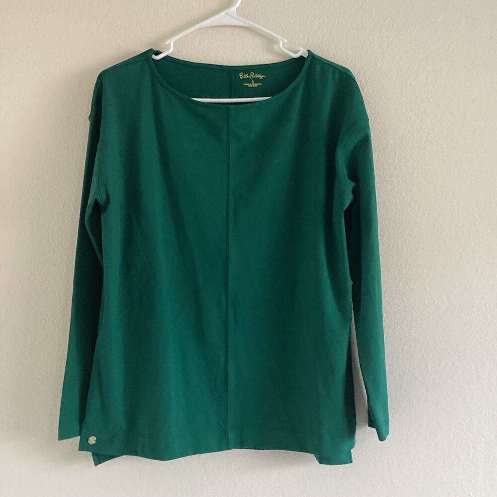 Lilly Pulitzer Emerald Green Stretch Blouse Women 
Small Elegant Office Chic Top